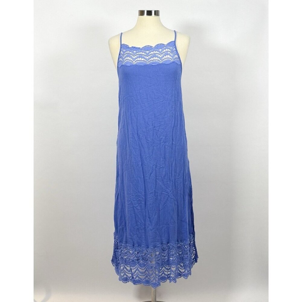Free People Abbie Cotton Lace Sleeveless Midi Dress Blue - Small